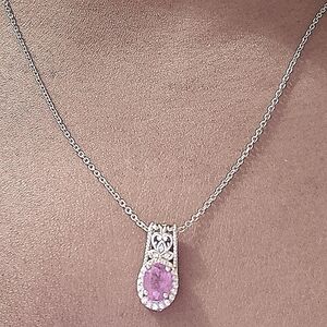 Ilikaka Hot Pink Sapphire Cambodian Zircon Pendant Necklace Platinum Plated